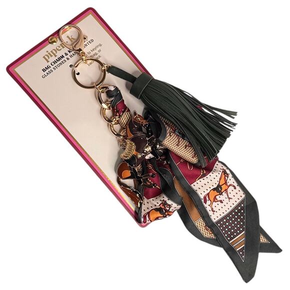 Piper K Horse Bag Charm Crystal Equestrian Scarf Bow Tassel 11.5" Key Ring New - Picture 5 of 8